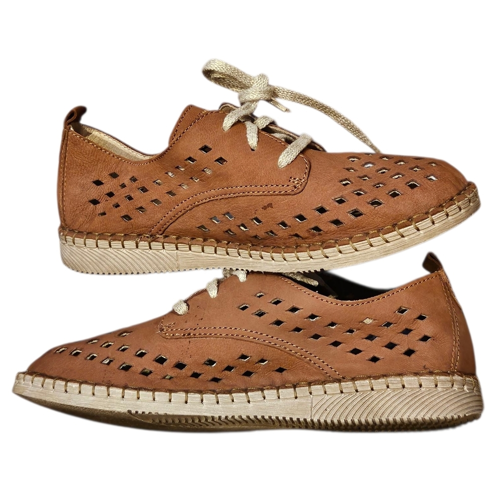 Josef Seibel Sophie Brown Leather Cut Out Laced Espadrilles women's 7.5 - Picture 3 of 10